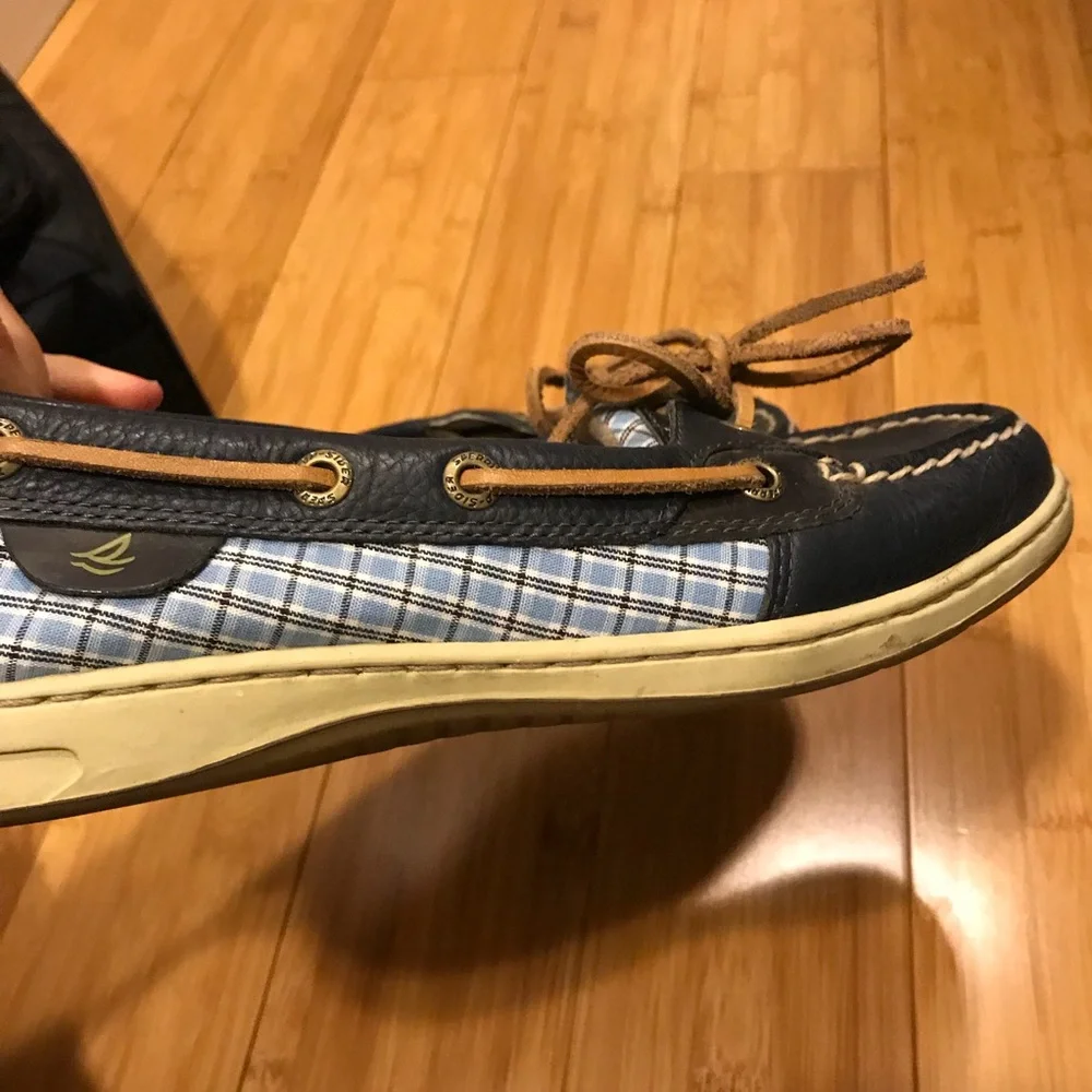 Sperry Navy Leather Espadrilles with Tan Laces
